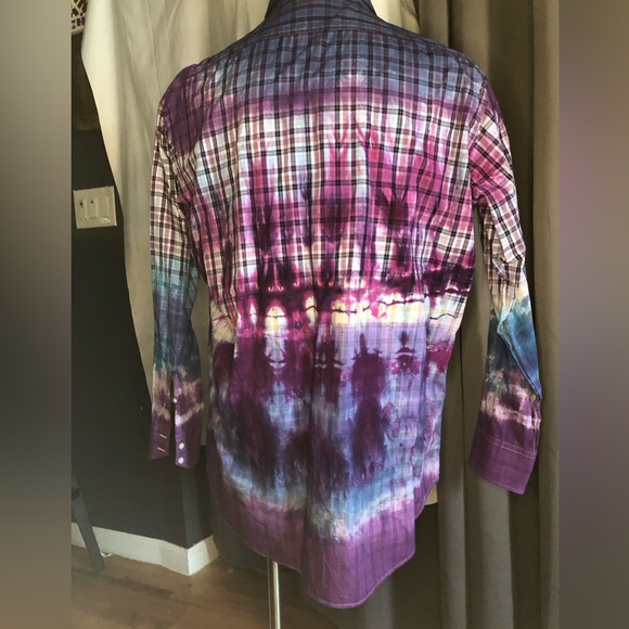 Upcycled One of One tie-dyed Thomas Dean shirt XXL purple box plaid - Picture 4 of 16
